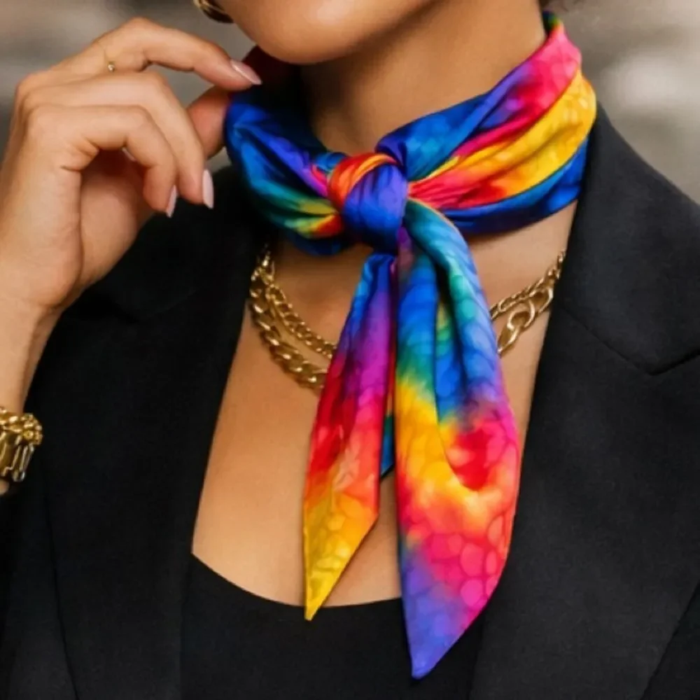 Vintage 100% Pure Silk Tie Dye Scarf 35” Square Multicolor Scarf Abstract Print